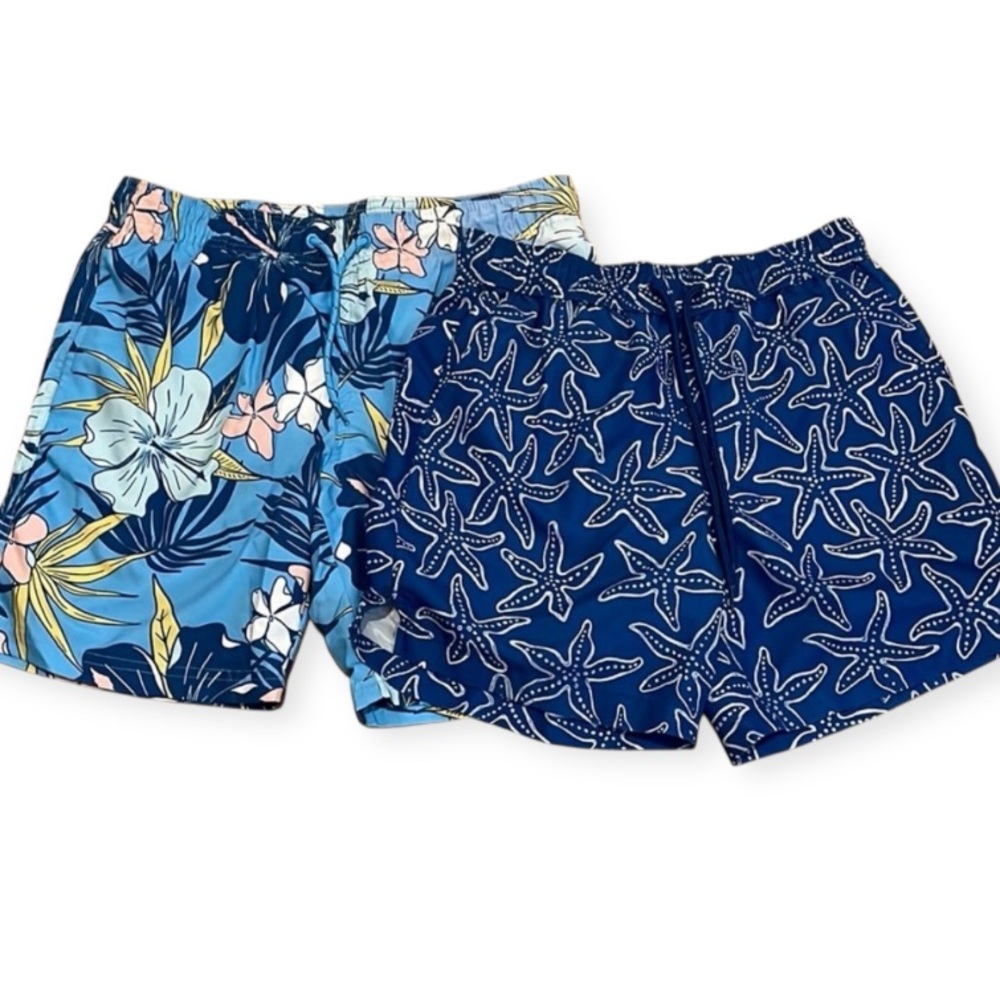 Bundle of 2 Men's Swim Trunks Size Small Lined George Starfish & Floral
